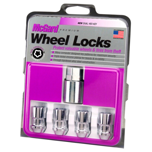 Chrome Cone Seat Wheel Lock Set (M12 x 1.5 Thread Size) – Set of 4 Locks and 1 Key