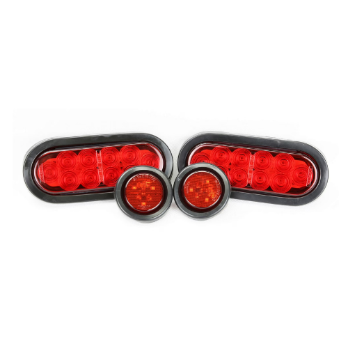 2 Red 6″ Oval 10 LED Trailer Stop/Turn/Tail Light + 2 Red 2″ LED Marker Light