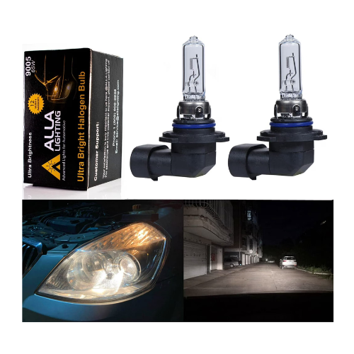 Alla Lighting Super Bright HB4 9006 Halogen Headlights Low Beam Bulbs, Fog Lights, DOT Approved 55W 4300K Replacement